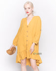 Long Sleeve Oversized Linen Shirt Dress in Mustard Yellow