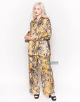 Silky Long Sleeve Shirt in Yellow Leopard Print
