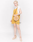Linen Mini Pinafore Dress in Mustard Yellow