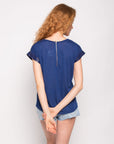 Gold Print T-shirt with Pocket (Blue)