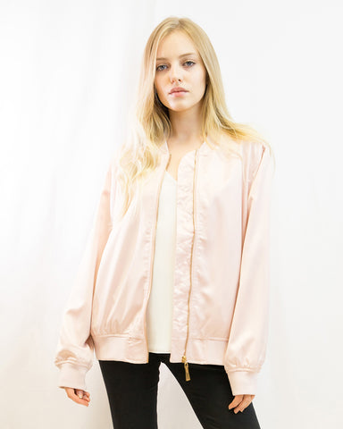 Pink Color Satin Quilted Bomber Jacket