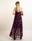 Printed Chiffon Maxi Dress KK6228 (PINK BLUE FLORAL PRINT)