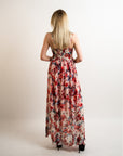 Printed Chiffon Maxi Dress KK6228 (RED BLUE FLORAL PRINT)