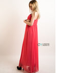 Pleated Bust Maxi Dress (Coral)