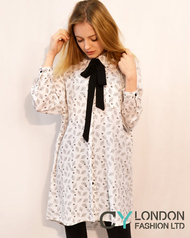 Leaves print shirt dress with scar