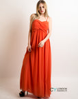 Pleated Bust & Sweetheart Neckline Maxi Dress (Orange)