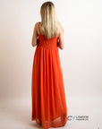 Pleated Bust & Sweetheart Neckline Maxi Dress (Orange)