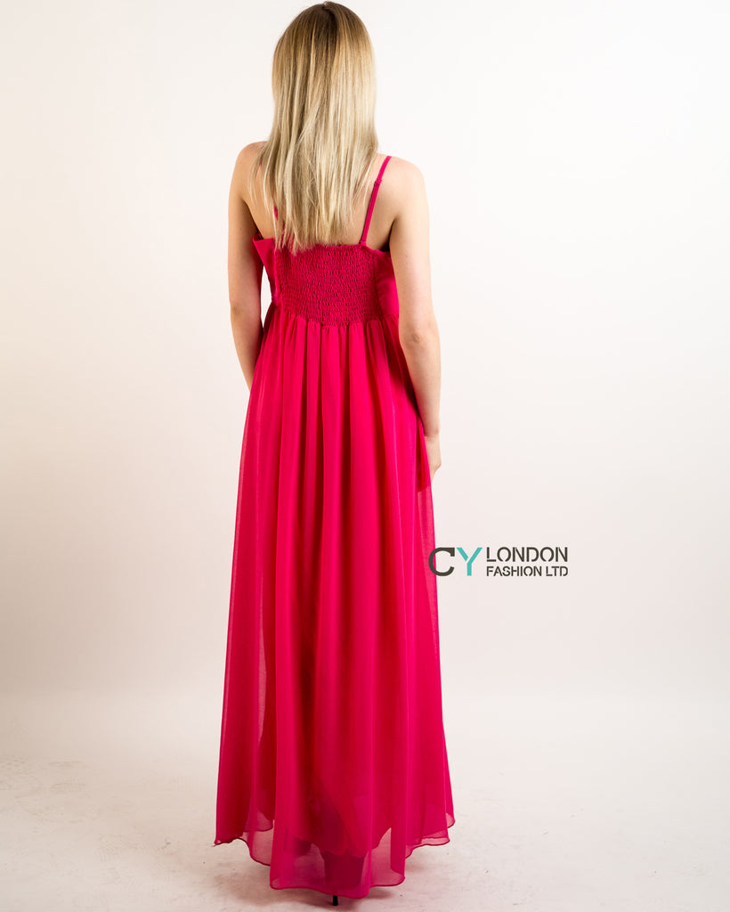 Pleated Bust  Maxi Dress (Pink)