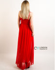 Pleated Bust Maxi Dress (Red)