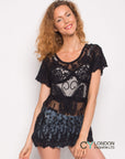 Crochet Top with Butterfly detail (Black)