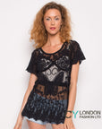 Crochet Top with Butterfly detail (Black)