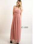 Pleated Bust Maxi Dress (Nude)