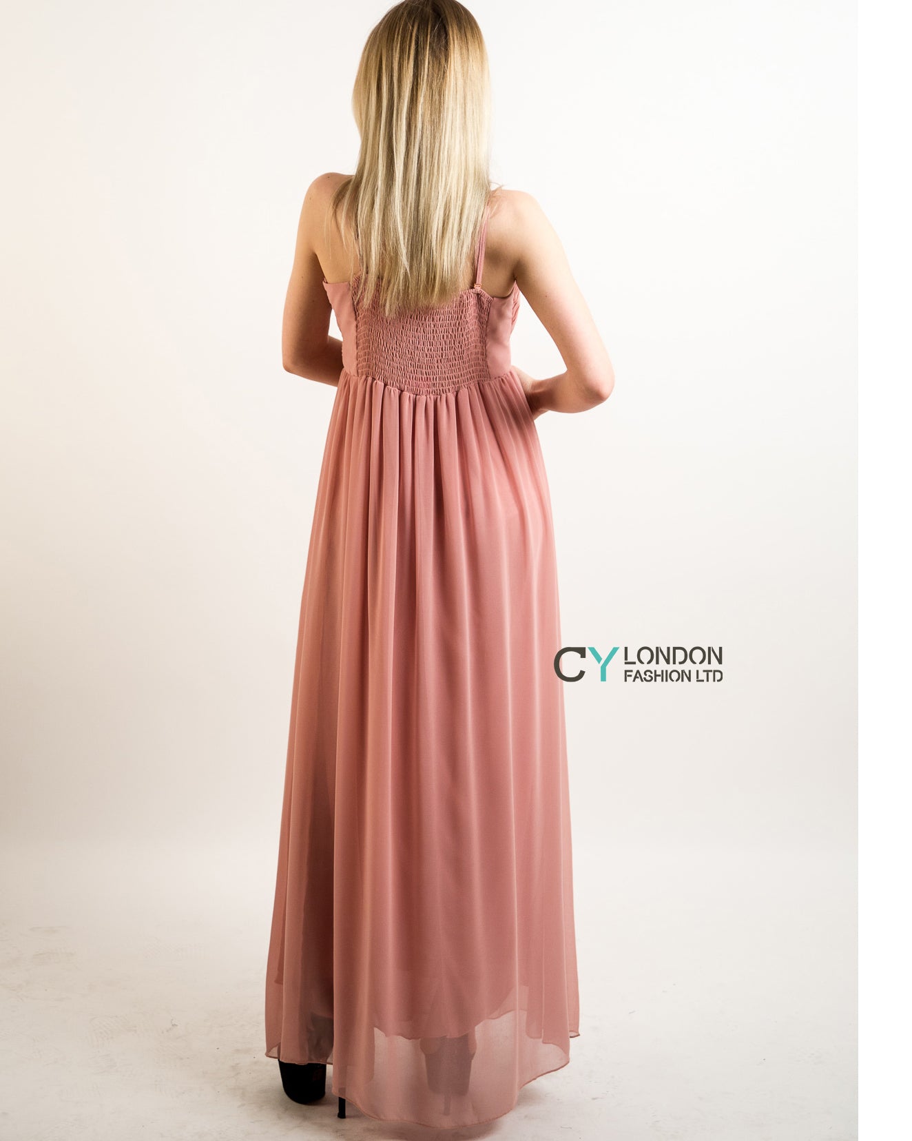 open lace back dress LUNARIA NUDE PINK PLEATED GOWN – Marimo Fashion main image 1
