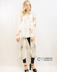 Big Floral Printed Maxi Shirt Dress (White)