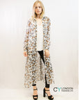 Multi Floral Print long Shirt Dress (White)