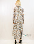 Multi Floral Print long Shirt Dress (White)