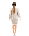 Gold metallic design long jumper dress in Cream