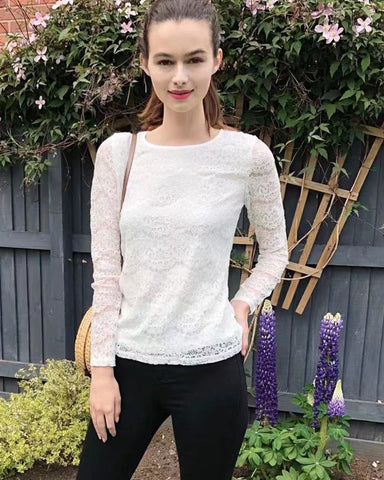 Elegant Floral lace long sleeves top in white