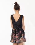Floral jewelry print silky skater dress (Black)