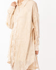 Oversized long shirt dress in textured jacquard design fabric beige color