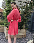 Pleated Midi Dress in rose pink