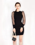 Black Bodycon Mini Dress with Organza Sleeves