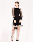 Black Bodycon Mini Dress with Organza Sleeves