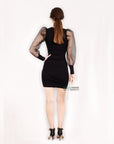 Black Bodycon Mini Dress with Organza Sleeves