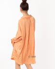 Oversized long shirt dress in textured jacquard design fabric orange color