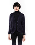 Relaxed Ribbed Cable Navy Color Cardigan