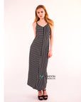 Double strip navy white stripe Maxi dress (Navy)