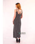 Double strip navy white stripe Maxi dress (Navy)