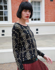 Metallic gold trims Fair-isle Print Jumper