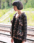 Black blue Color Tweed Effect Knitted Short Cardigan Jaccket