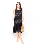 polka dot print contrast layer linen dress