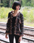 Black blue Color Tweed Effect Knitted Short Cardigan Jaccket