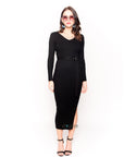 Soft knitted ribbed long bodycon dress with side split