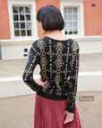 Metallic gold trims Fair-isle Print Jumper