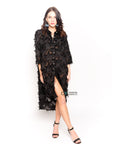 Feather look and star pattern shirt dress