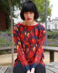 Multi color red & cream brushed mohair jumper