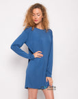 Plain Long Cotton T-shirt Dress (Blue)