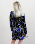 Knitted Bodycon Dress with Metallic Gold/Blue Abstract Print