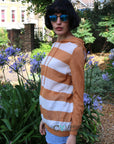 Relax stripe design knitted hoody Top