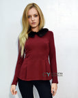Faux Fur Collar Top (Wine)