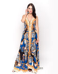 chain scarf print strappy flowy maxi dress
