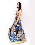 chain scarf print strappy flowy maxi dress