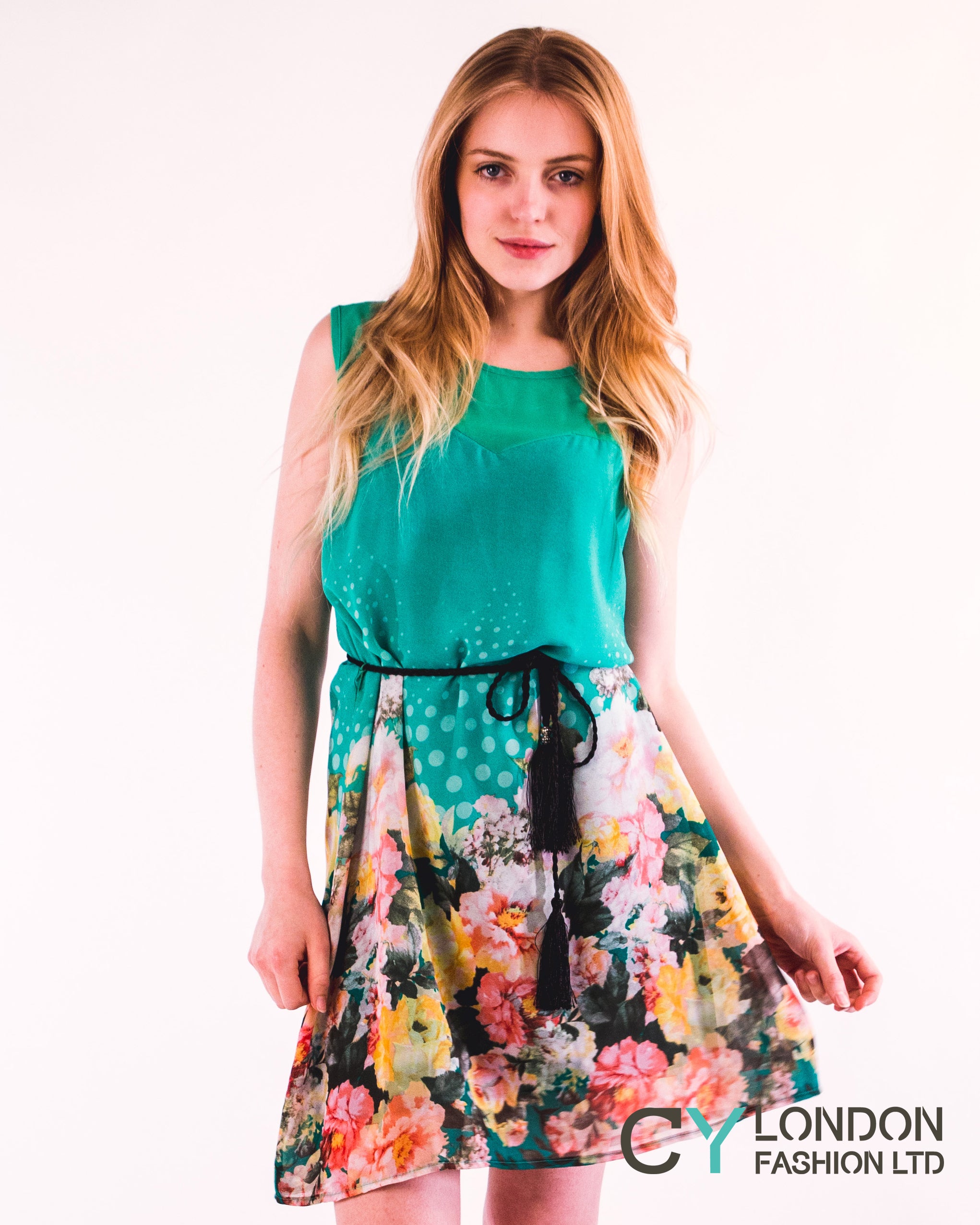 Floral Print Black Chiffon Dress (Red)  CYLONDON