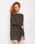 Plain Long Cotton T-shirt Dress (Green)
