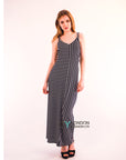 Double strip navy white stripe Maxi dress (BLACK)