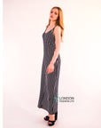 Double strip navy white stripe Maxi dress (BLACK)